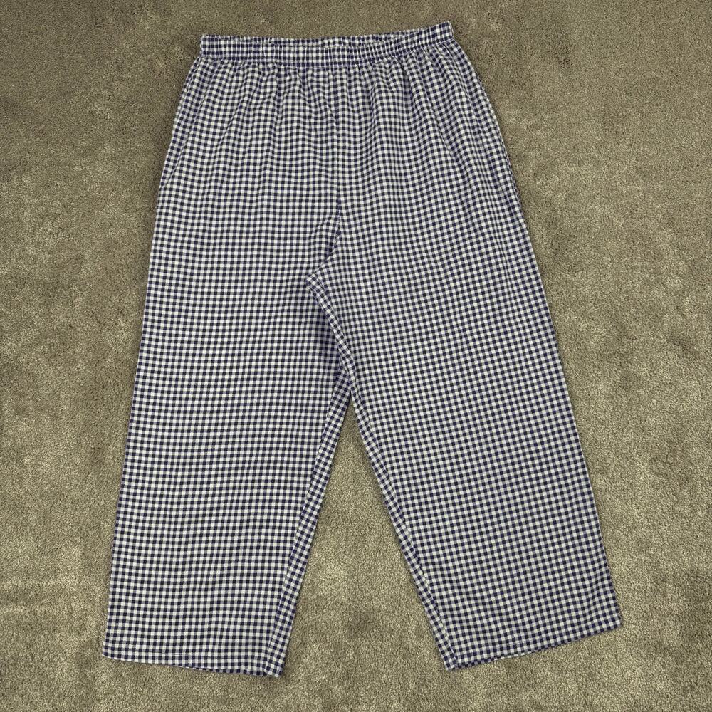 Purple White Gingham Check Elastic Waist Cropped Pants Womens Size M Capri